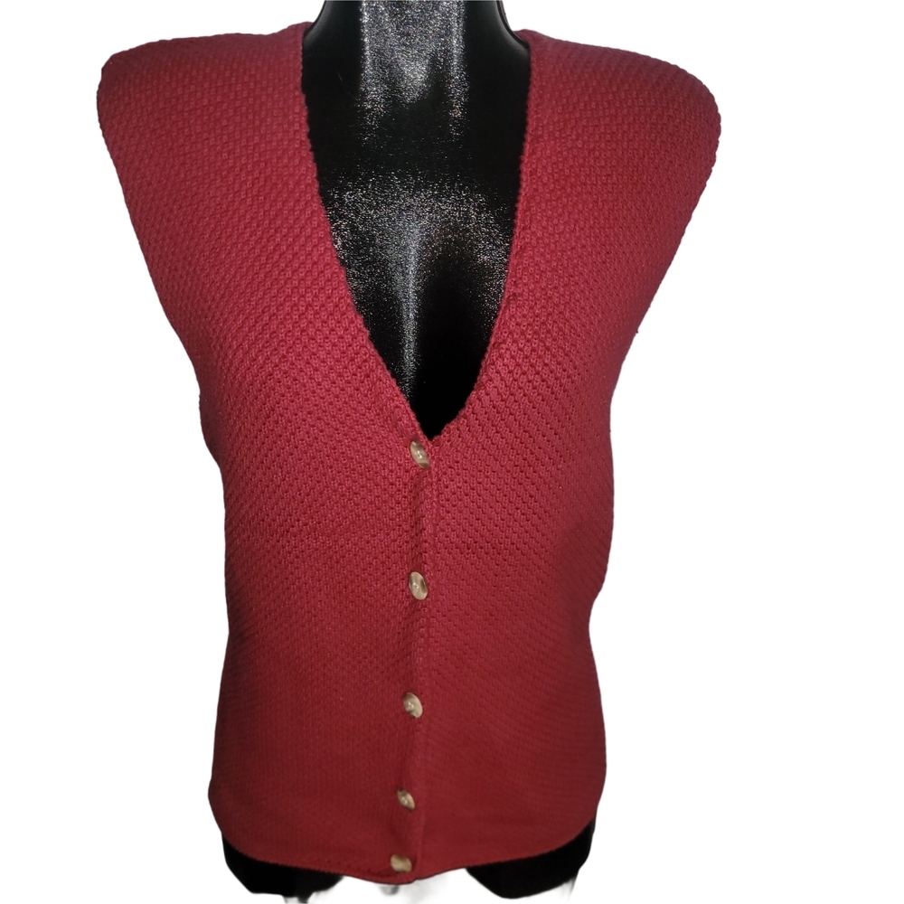 Vintage Northern Reflections Red Button-Up Knit Grannycore Sweater Vest L